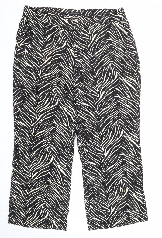 Capsule Womens Black Animal Print Linen Trousers Size 38 in Regular Zip