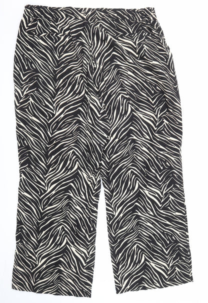 Capsule Womens Black Animal Print Linen Trousers Size 38 in Regular Zip