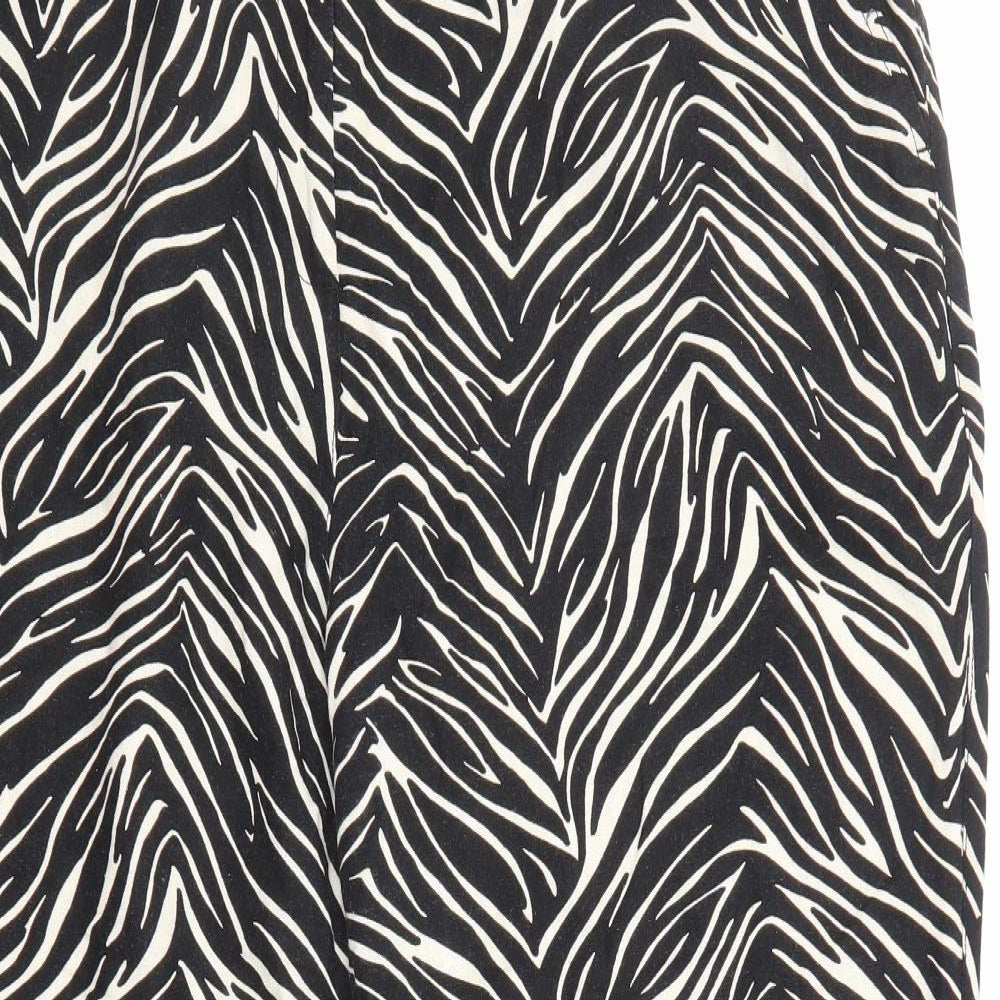 Capsule Womens Black Animal Print Linen Trousers Size 38 in Regular Zip