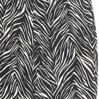 Capsule Womens Black Animal Print Linen Trousers Size 38 in Regular Zip
