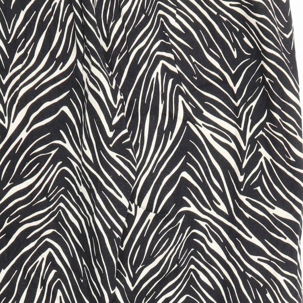 Capsule Womens Black Animal Print Linen Trousers Size 38 in Regular Zip