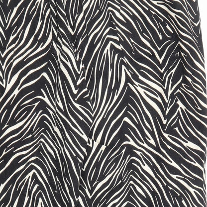 Capsule Womens Black Animal Print Linen Trousers Size 38 in Regular Zip