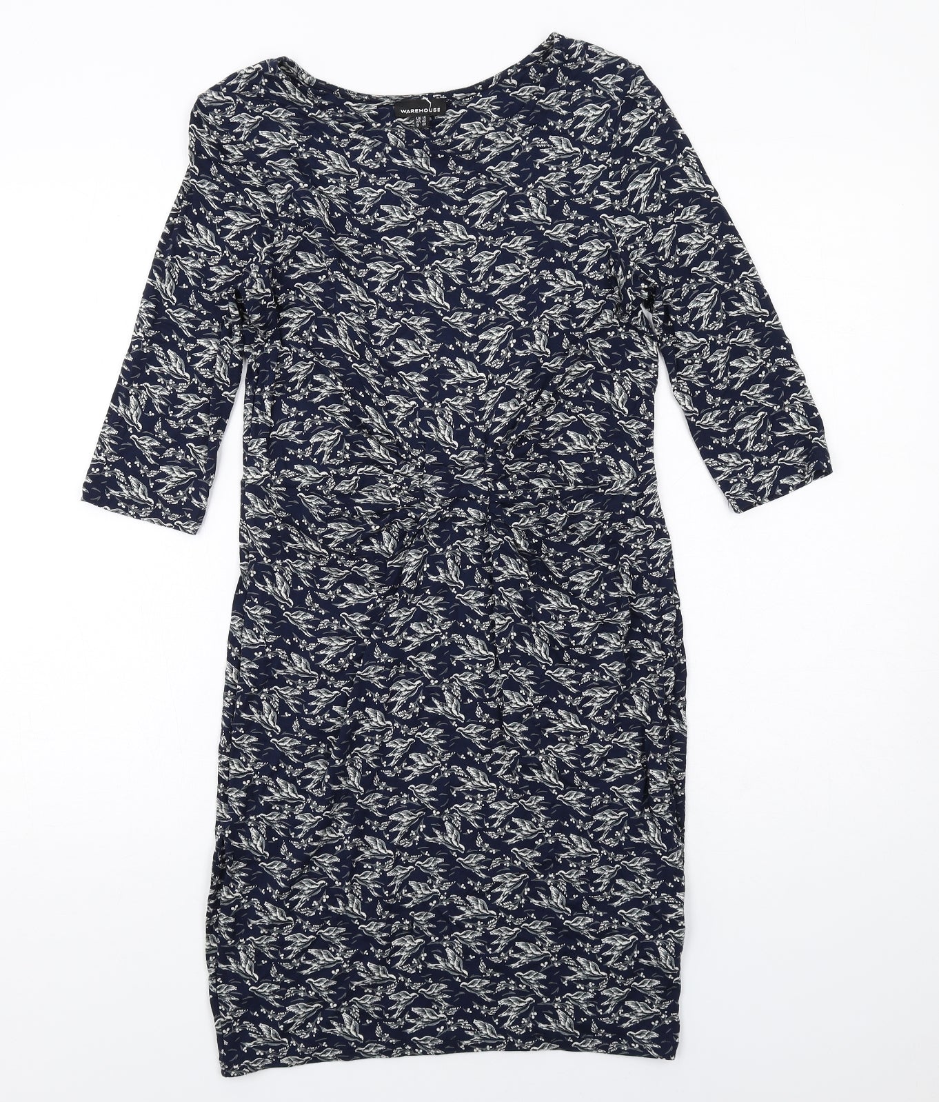 Warehouse Womens Blue Geometric Viscose Shift Size 14 Round Neck Pullover