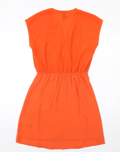 H&M Womens Orange Polyester A-Line Size 8 V-Neck Pullover