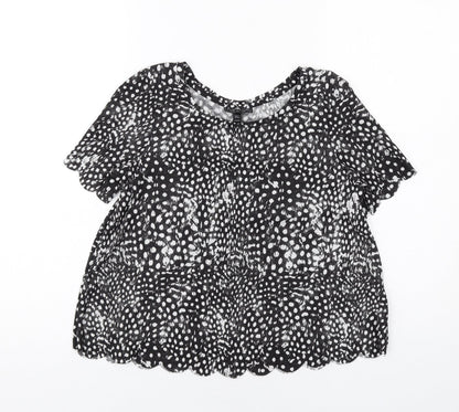 Topshop Womens Black Animal Print Polyester Basic Blouse Size 6 Round Neck