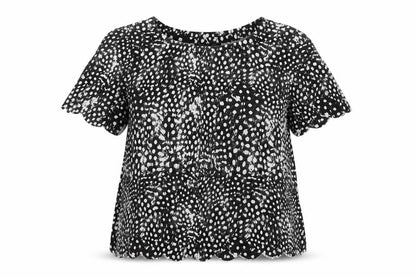 Topshop Womens Black Animal Print Polyester Basic Blouse Size 6 Round Neck