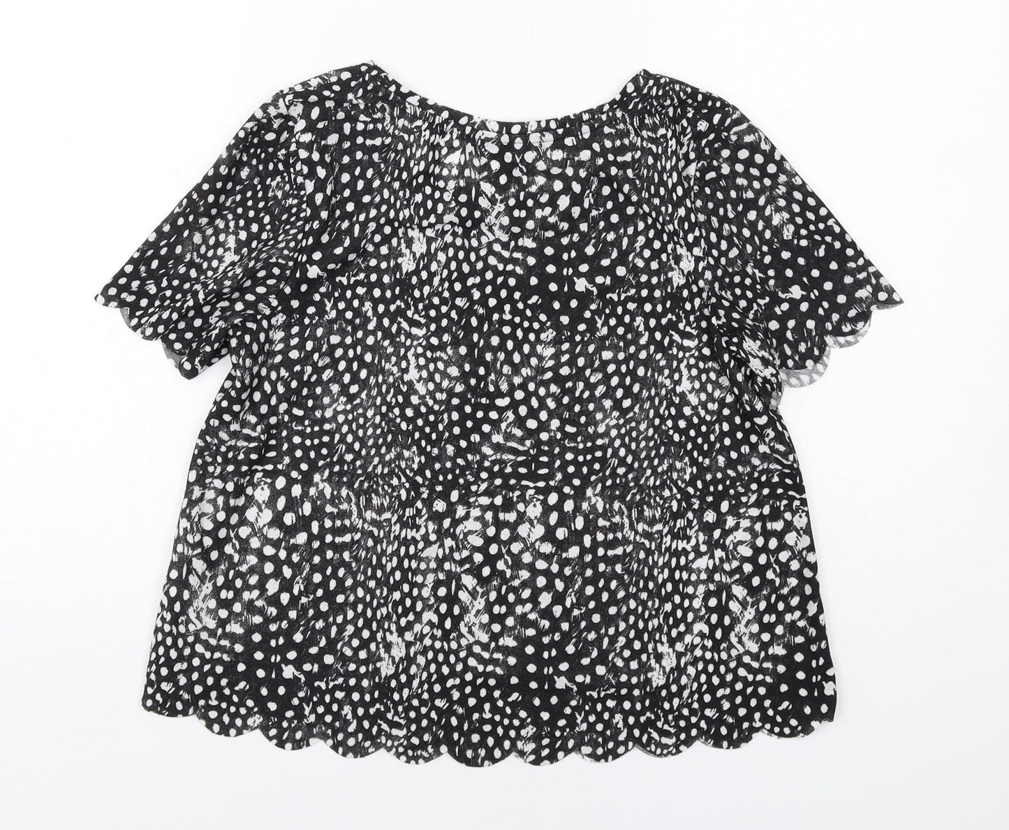 Topshop Womens Black Animal Print Polyester Basic Blouse Size 6 Round Neck