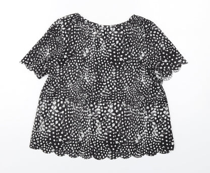 Topshop Womens Black Animal Print Polyester Basic Blouse Size 6 Round Neck