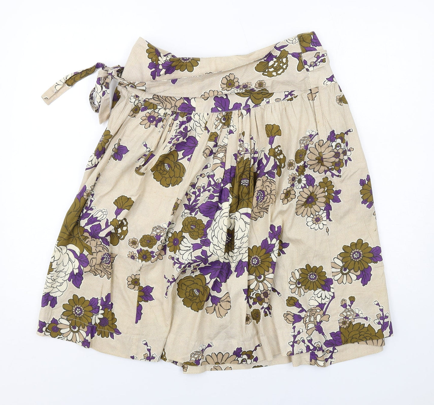 French Connection Womens Beige Floral Cotton Swing Skirt Size 6 Zip