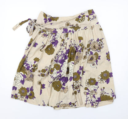 French Connection Womens Beige Floral Cotton Swing Skirt Size 6 Zip