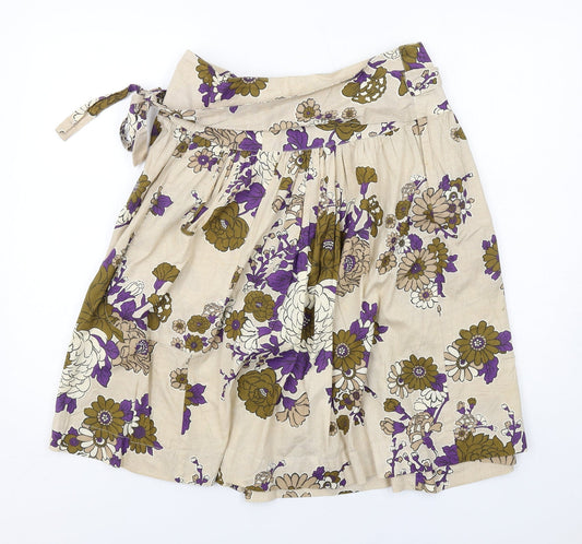 French Connection Womens Beige Floral Cotton Swing Skirt Size 6 Zip