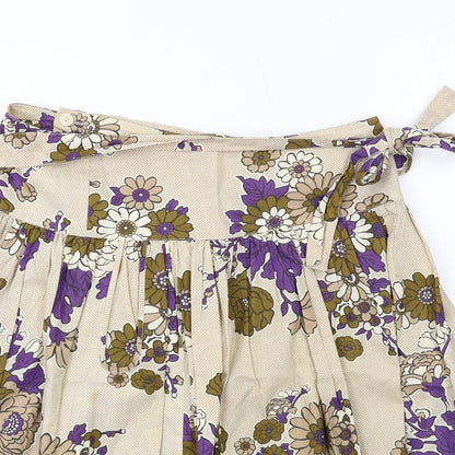 French Connection Womens Beige Floral Cotton Swing Skirt Size 6 Zip