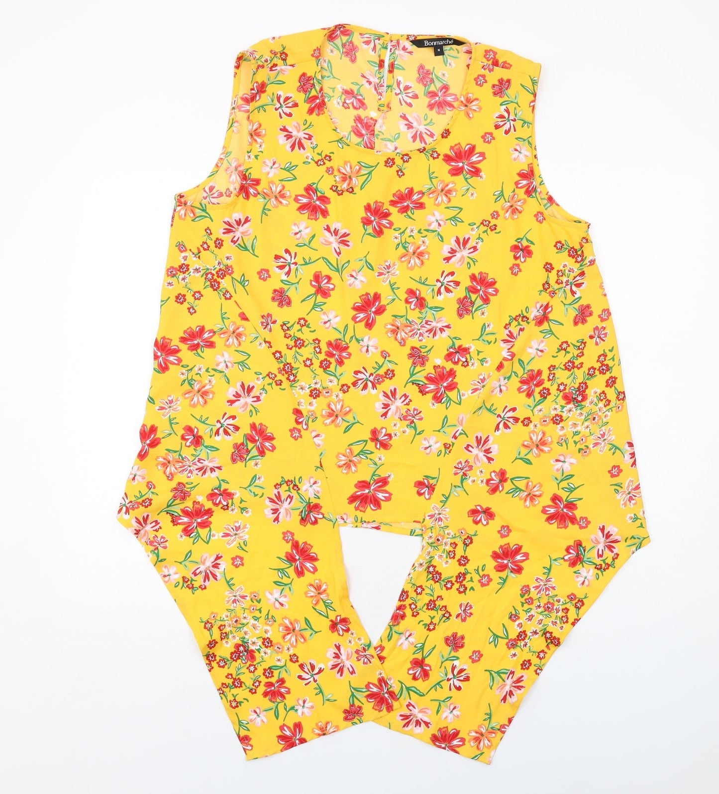 Bonmarché Womens Orange Floral Polyester Basic Blouse Size 16 Round Neck - Tie Front