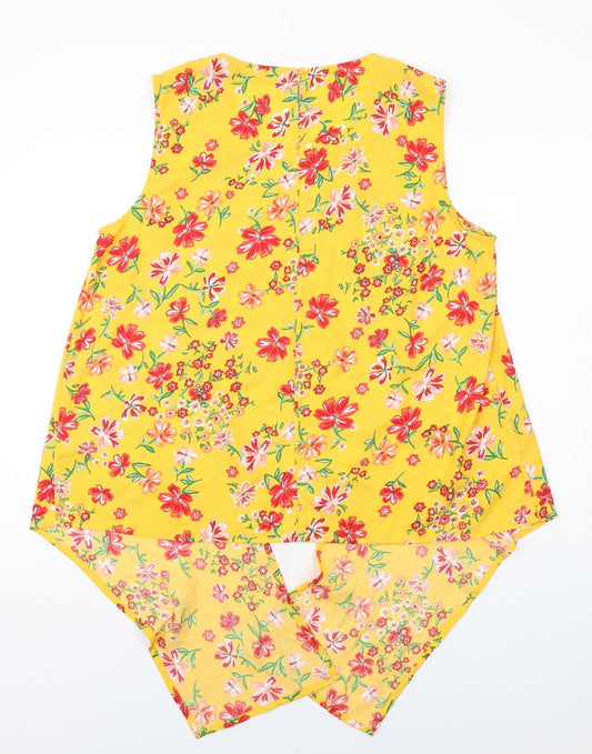 Bonmarché Womens Orange Floral Polyester Basic Blouse Size 16 Round Neck - Tie Front