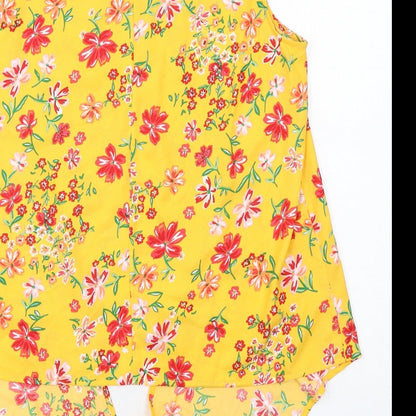 Bonmarché Womens Orange Floral Polyester Basic Blouse Size 16 Round Neck - Tie Front