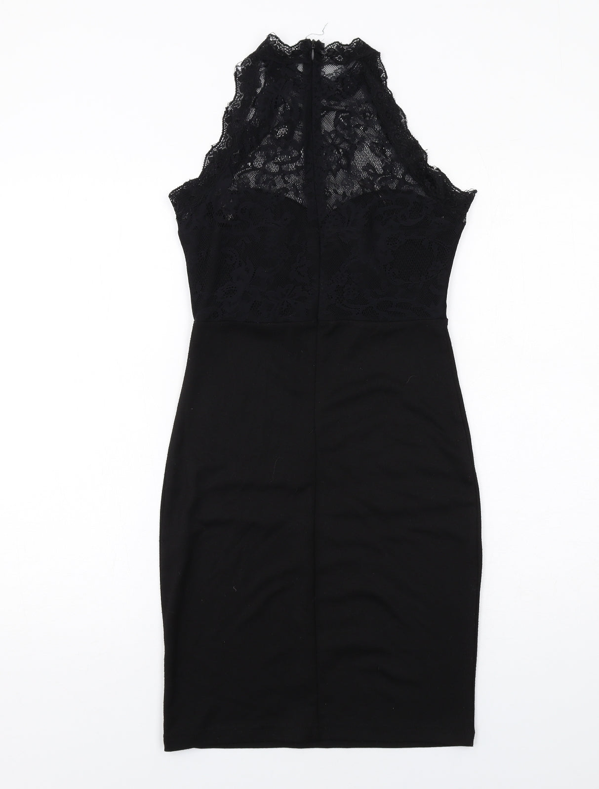Boohoo Womens Black Polyester Shift Size S Halter Zip - Lace Details