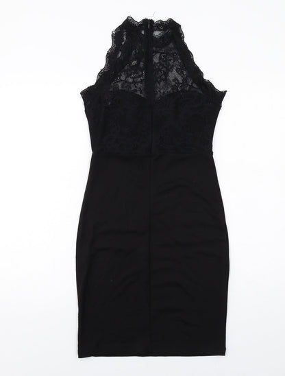 Boohoo Womens Black Polyester Shift Size S Halter Zip - Lace Details
