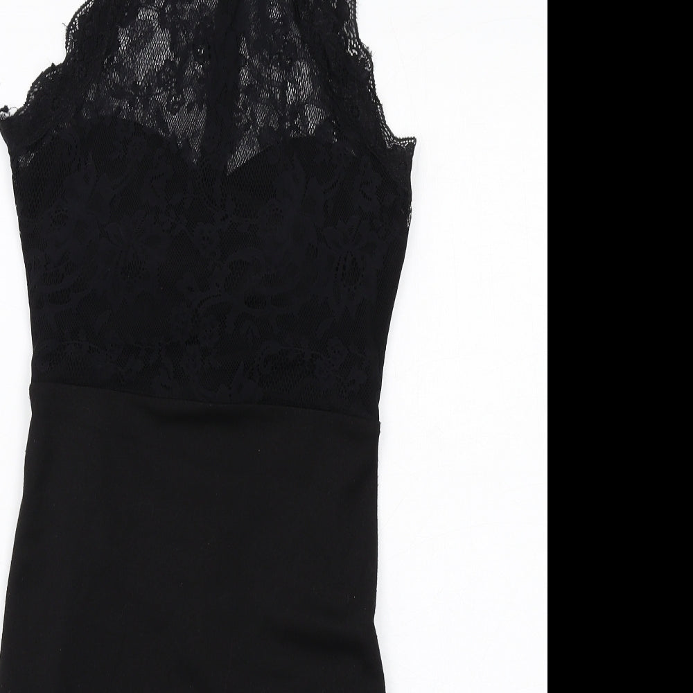 Boohoo Womens Black Polyester Shift Size S Halter Zip - Lace Details