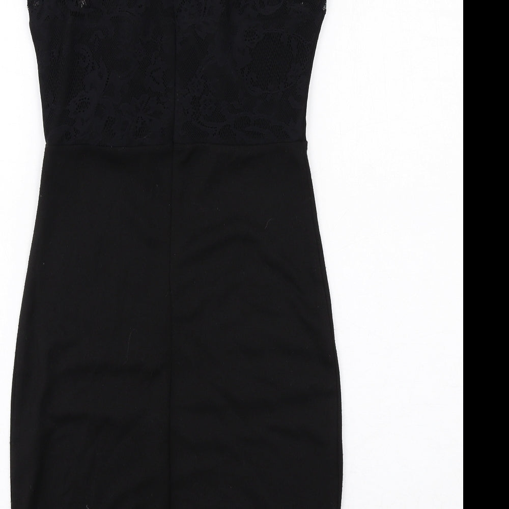 Boohoo Womens Black Polyester Shift Size S Halter Zip - Lace Details