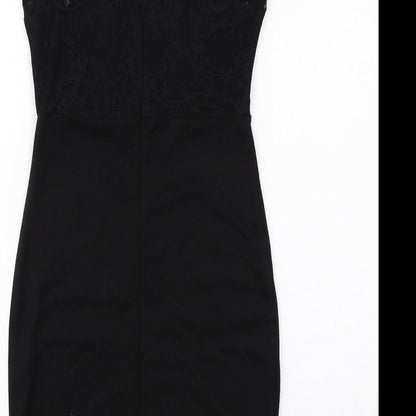 Boohoo Womens Black Polyester Shift Size S Halter Zip - Lace Details