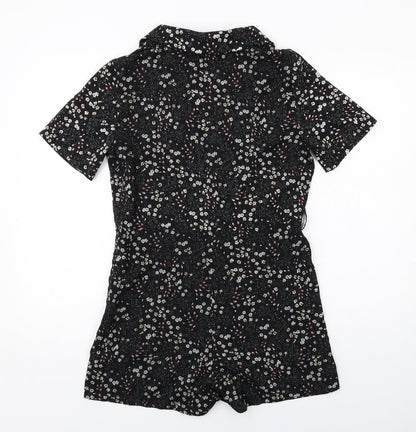 Oh My Days Womens Black Floral Viscose Playsuit One-Piece Size 8 Zip