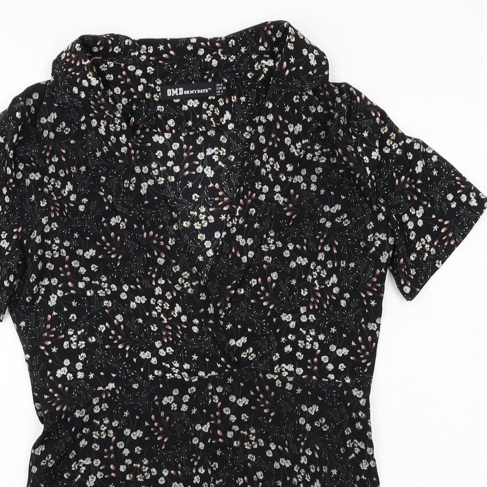 Oh My Days Womens Black Floral Viscose Playsuit One-Piece Size 8 Zip