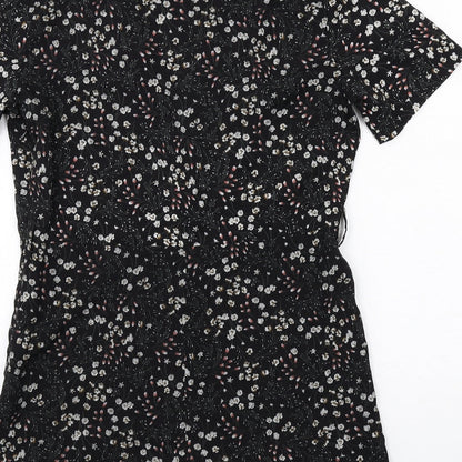 Oh My Days Womens Black Floral Viscose Playsuit One-Piece Size 8 Zip
