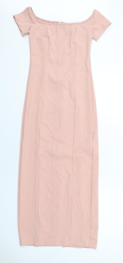 Zara Womens Pink Polyester Shift Size S Off the Shoulder Zip