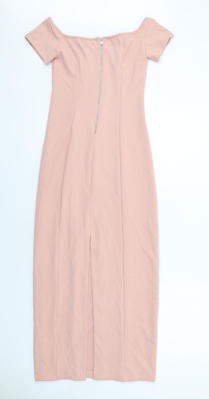 Zara Womens Pink Polyester Shift Size S Off the Shoulder Zip
