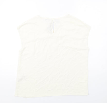 Womens UK Size 12 Warehouse Ivory Basic T-Shirt