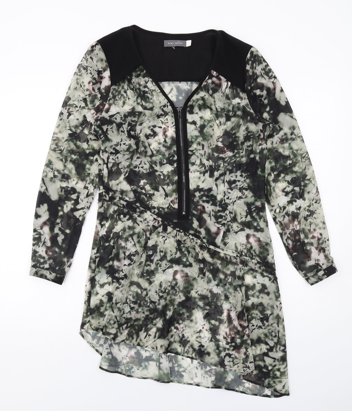 Mint Velvet Womens Green Geometric Polyester Shirt Dress Size 8 V-Neck Zip