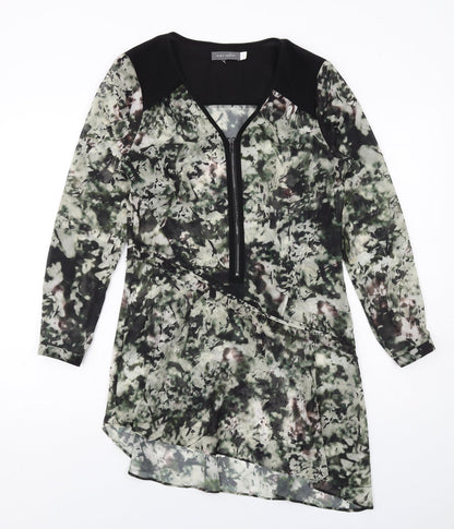 Mint Velvet Womens Green Geometric Polyester Shirt Dress Size 8 V-Neck Zip