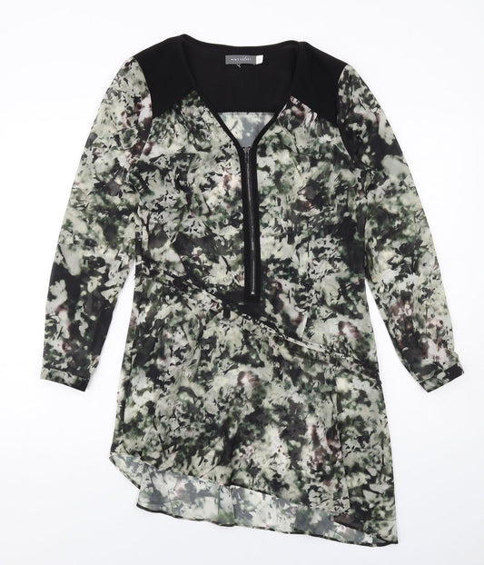 Mint Velvet Womens Green Geometric Polyester Shirt Dress Size 8 V-Neck Zip