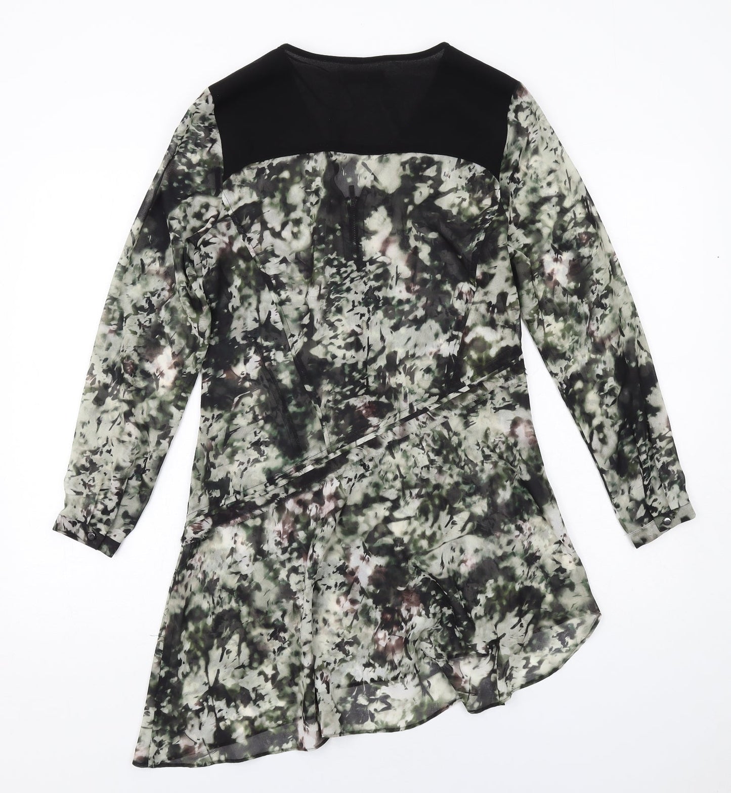 Mint Velvet Womens Green Geometric Polyester Shirt Dress Size 8 V-Neck Zip