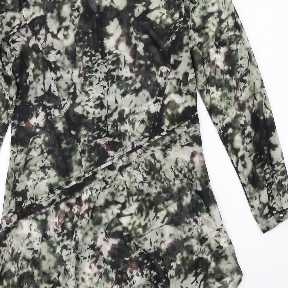 Mint Velvet Womens Green Geometric Polyester Shirt Dress Size 8 V-Neck Zip