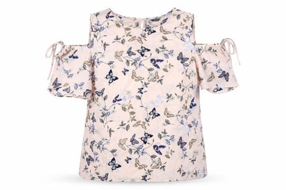M&Co Womens Pink Geometric Polyester Basic Blouse Size 12 Round Neck - Butterfly Pattern Cold Shoulder