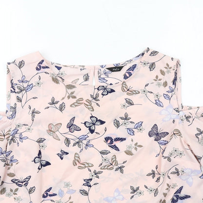M&Co Womens Pink Geometric Polyester Basic Blouse Size 12 Round Neck - Butterfly Pattern Cold Shoulder