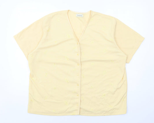 Isabelle Womens Yellow V-Neck Floral Polyester Cardigan Jumper Size XL