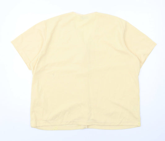 Isabelle Womens Yellow V-Neck Floral Polyester Cardigan Jumper Size XL