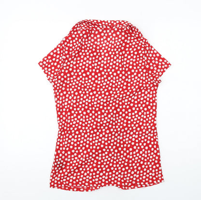 M&Co Womens Red Polka Dot Polyester Basic Button-Up Size 12 Collared