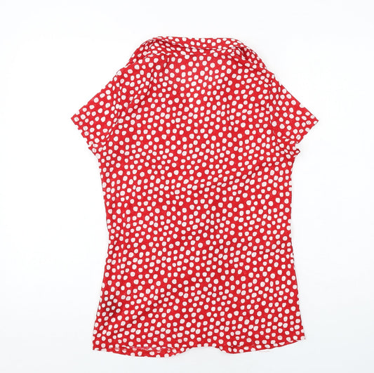 M&Co Womens Red Polka Dot Polyester Basic Button-Up Size 12 Collared