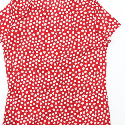 M&Co Womens Red Polka Dot Polyester Basic Button-Up Size 12 Collared