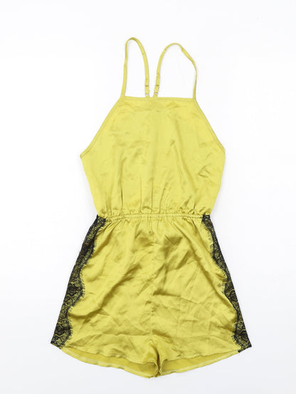 PRETTYLITTLETHING Womens Green Polyester Playsuit One-Piece Size 6 Pullover - Lace Details, Open Back