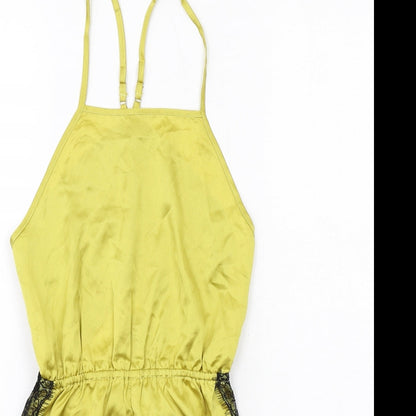 PRETTYLITTLETHING Womens Green Polyester Playsuit One-Piece Size 6 Pullover - Lace Details, Open Back