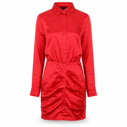 PRETTYLITTLETHING Womens Red Polyester Shirt Dress Size 8 Collared Button
