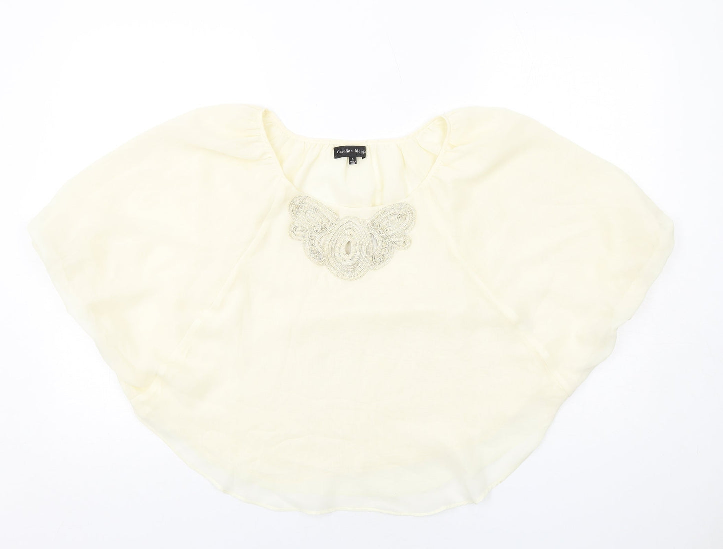 Caroline Morgan Womens Ivory Polyester Basic Blouse Size S Round Neck - Batwing Sleeves Neckline Detail