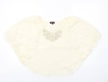 Caroline Morgan Womens Ivory Polyester Basic Blouse Size S Round Neck - Batwing Sleeves Neckline Detail