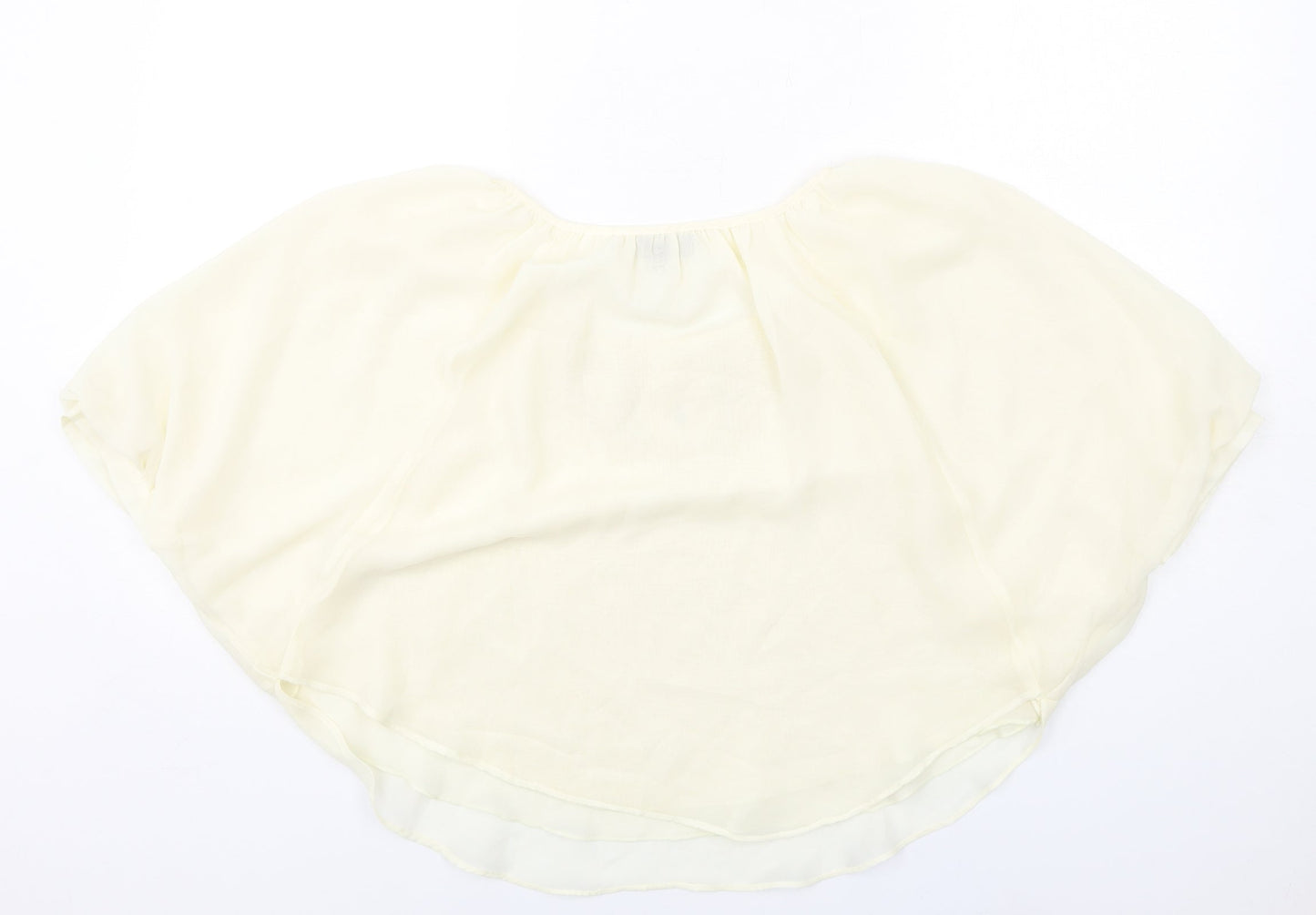 Caroline Morgan Womens Ivory Polyester Basic Blouse Size S Round Neck - Batwing Sleeves Neckline Detail