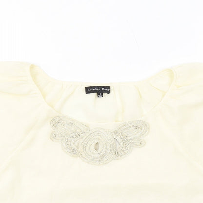Caroline Morgan Womens Ivory Polyester Basic Blouse Size S Round Neck - Batwing Sleeves Neckline Detail