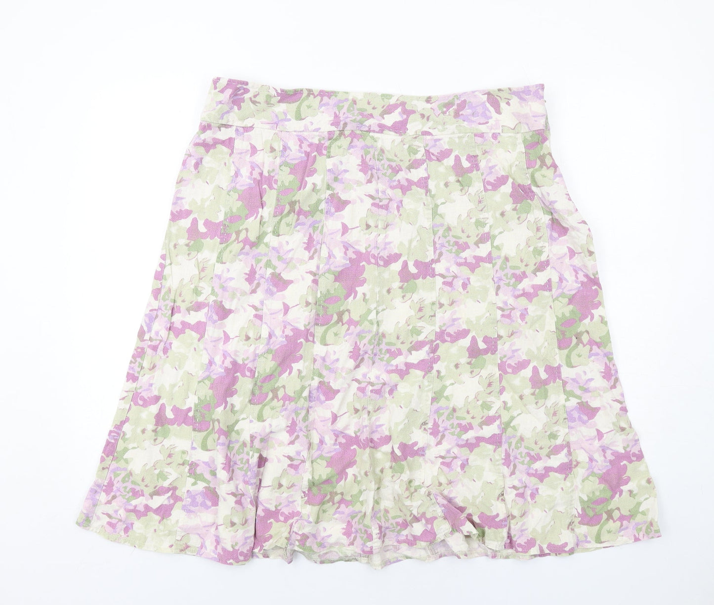 EWM Womens Multicoloured Geometric Linen Swing Skirt Size 22 Zip
